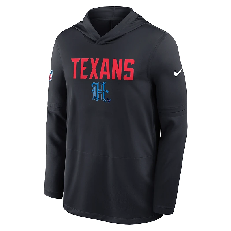 Men's Nike Blue Houston Texans Sideline Pass Accuracy Dri-FIT Long Sleeve Hoodie T-Shirt