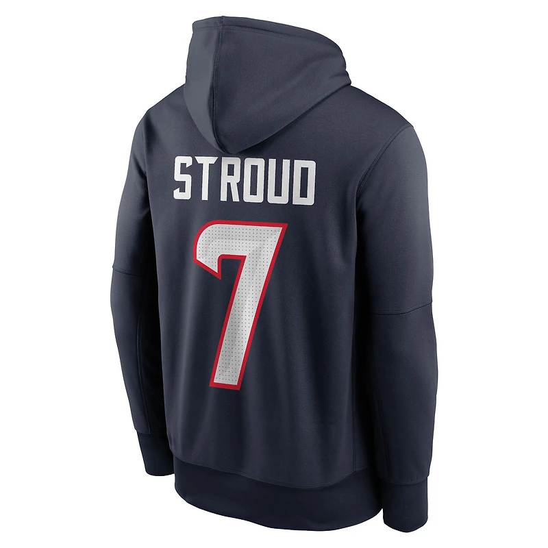 Sweat à capuche Nike C.J. Stroud bleu marine pour homme, avec nom et numéro de joueur des Houston Texans