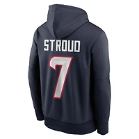 Sweat à capuche Nike C.J. Stroud bleu marine pour homme, avec nom et numéro de joueur des Houston Texans