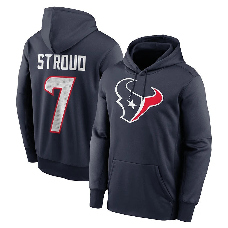 Sweat à capuche Nike C.J. Stroud bleu marine pour homme, avec nom et numéro de joueur des Houston Texans