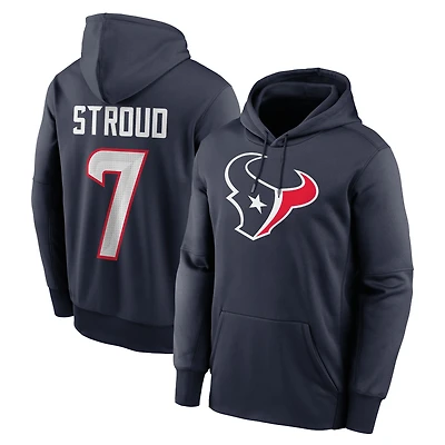 Sweat à capuche Nike C.J. Stroud bleu marine pour homme, avec nom et numéro de joueur des Houston Texans