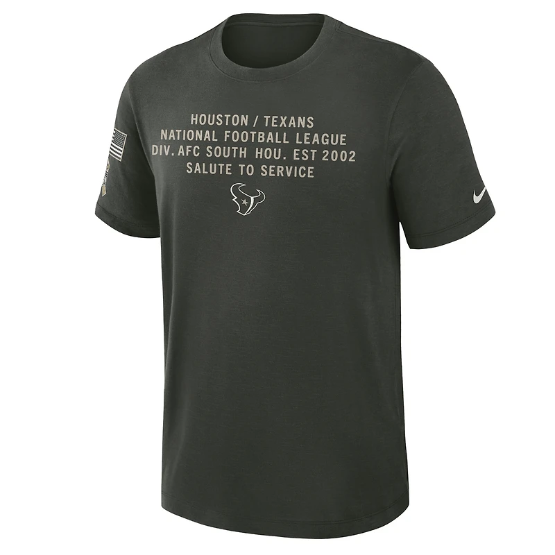 Men's Nike Dark Green Houston Texans 2025 Salute to Service Sideline Slub Dri-FIT T-Shirt