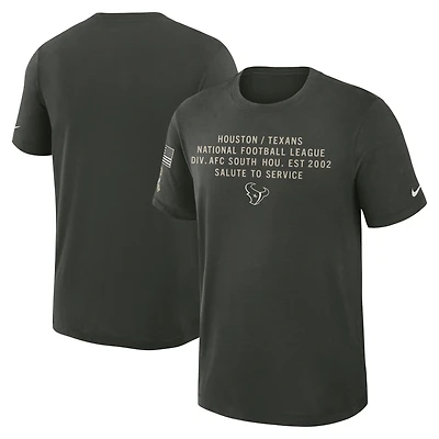T-shirt Nike vert foncé pour homme, Houston Texans 2025 Salute to Service, en tissu flammé Dri-FIT.