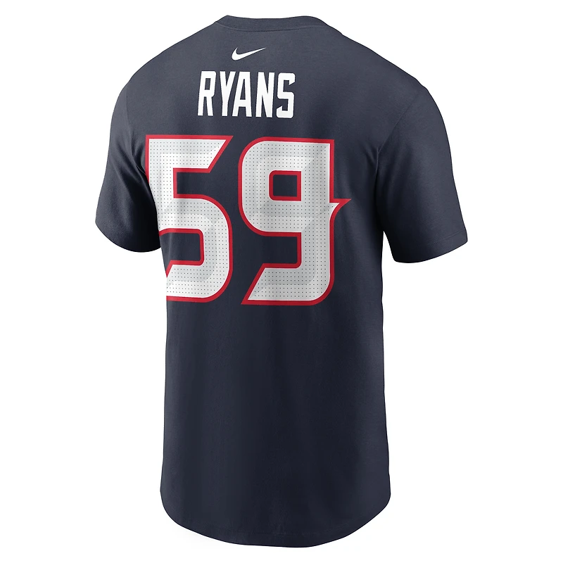 T-shirt Nike DeMeco Ryans bleu marine pour homme, avec nom et numéro retirés des Houston Texans