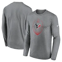 T-shirt Nike gris chiné à manches longues pour homme, modèle Icon Legend Performance des Houston Texans