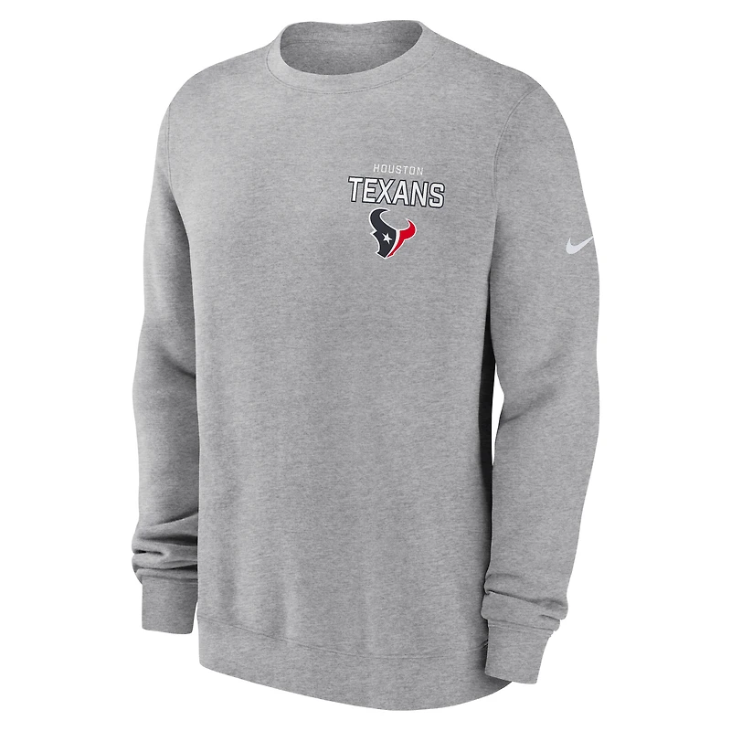 Sweat-shirt en molleton Nike Primetime Club gris chiné pour homme des Houston Texans