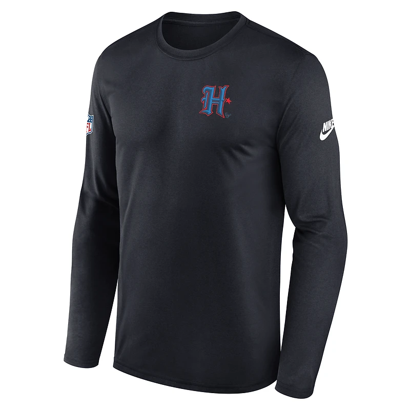 T-shirt Nike bleu marine à manches longues et petit logo Dri-FIT des Houston Texans pour homme