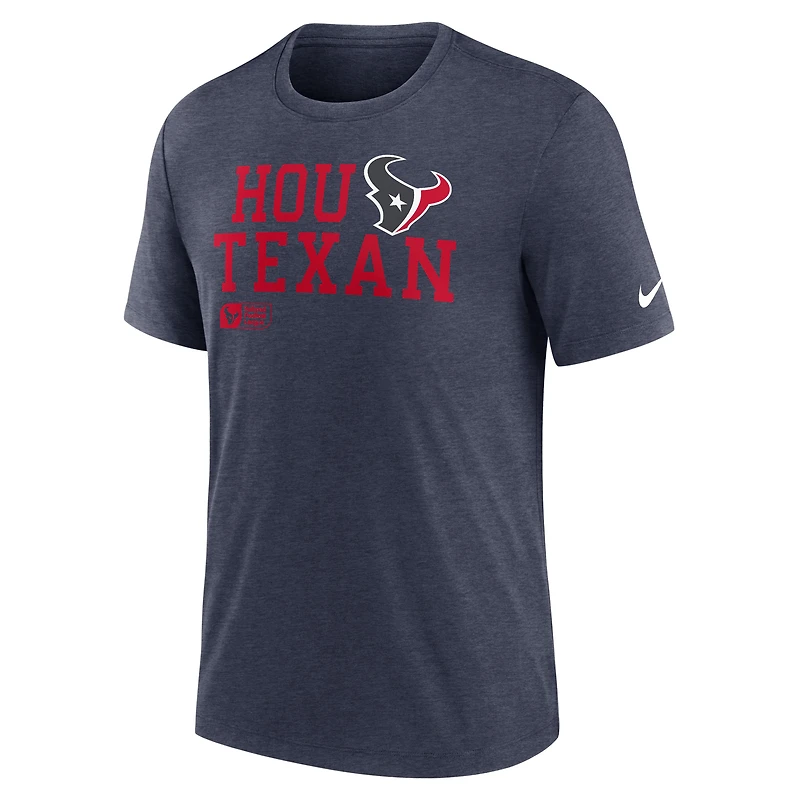 T-shirt tri-mélange Nike bleu marine Houston Texans Overlap Lockup pour hommes
