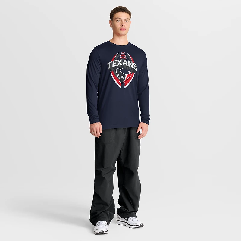 T-shirt Nike bleu marine Houston Texans Primetime Legend Icon Performance à manches longues pour homme