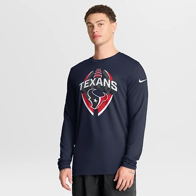 T-shirt Nike bleu marine Houston Texans Primetime Legend Icon Performance à manches longues pour homme