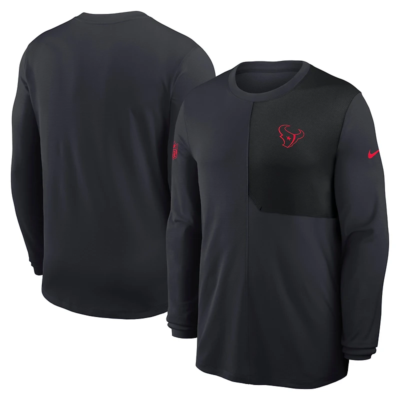 Maillot Nike bleu marine à manches longues Sideline Coach Dri-FIT pour homme des Houston Texans