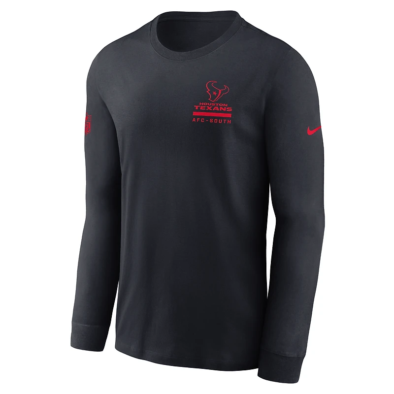 T-shirt Nike bleu marine Houston Texans Sideline Dri-FIT à manches longues pour homme
