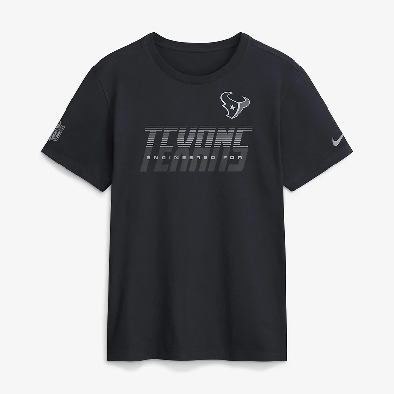 T-shirt Nike Dri-FIT bleu marine pour homme, Houston Texans, en tenue de match.