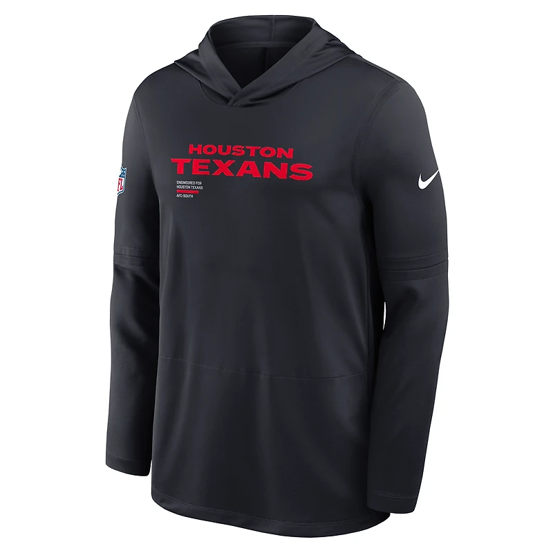 Sweat à capuche manches longues Nike Dri-FIT Pure Fury Sideline pour homme, bleu marine, des Houston Texans