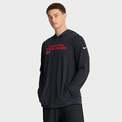 Men's Nike Navy Houston Texans Sideline Pure Fury Dri-FIT Long Sleeve Hoodie T-Shirt