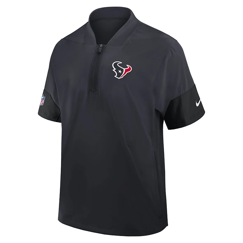 Veste d'entraîneur Nike Performance Sideline à manches courtes et quart de zip pour homme, bleu marine, des Houston Texans