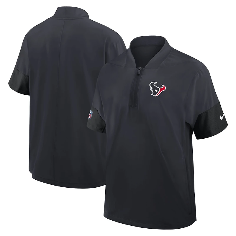 Veste d'entraîneur Nike Performance Sideline à manches courtes et quart de zip pour homme, bleu marine, des Houston Texans