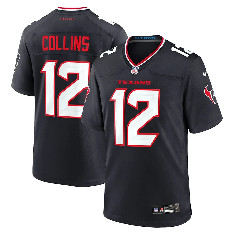 Maillot de match Nike Nico Collins des Houston Texans pour homme, bleu marine