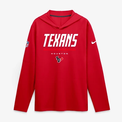 Men's Nike Red Houston Texans Sideline Lightweight Long Sleeve Hooded Dri-FIT Top