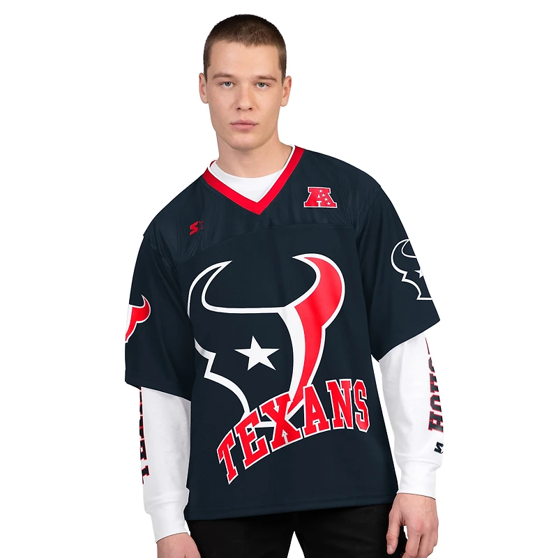 Pack de t-shirts à manches courtes et longues Starter pour homme, bleu marine blanc, Houston Texans