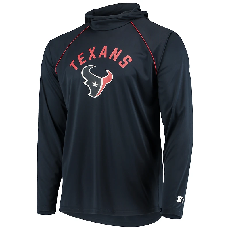 T-shirt à capuche manches longues raglan Starter Houston Texans pour homme, bleu marine