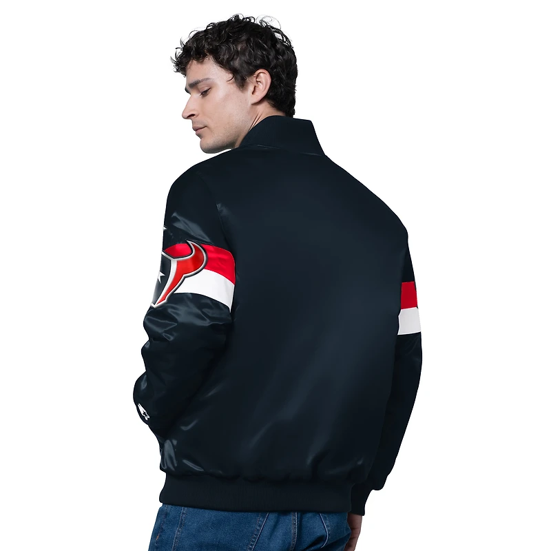 Veste universitaire en satin triple option bleu marine Starter pour homme des Houston Texans, entièrement boutonnée
