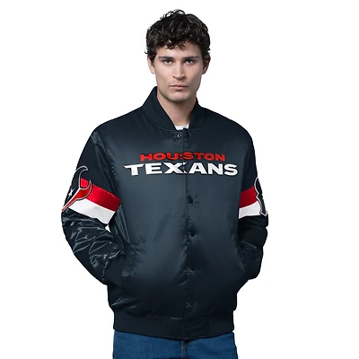 Men's Starter Navy Houston Texans Triple Option Satin Varsity Full-Snap Jacket