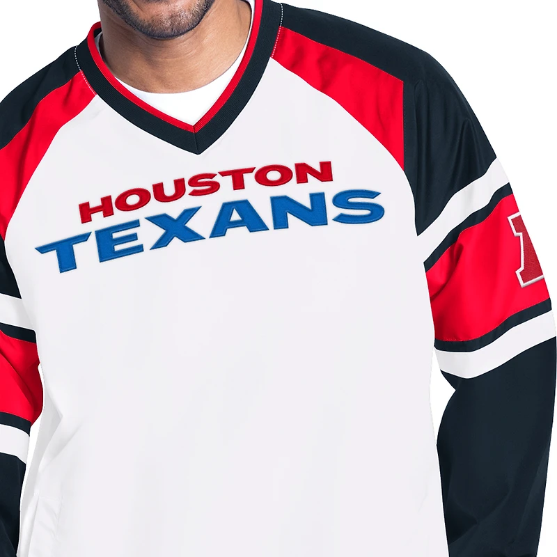 Men's Starter White Houston Texans Infield Play Raglan Pullover Jacket