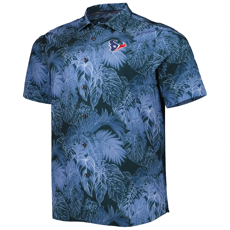 Chemise boutonnée pour homme Tommy Bahama Navy Houston Texans Big & Tall Coast Luminescent Fronds Camp IslandZone
