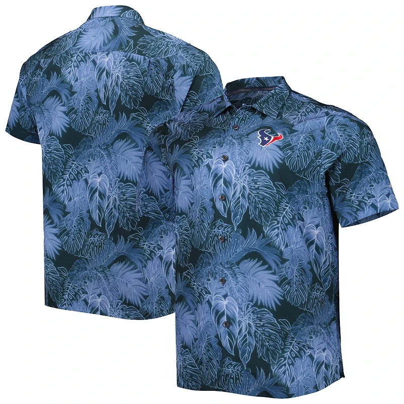 Chemise boutonnée pour homme Tommy Bahama Navy Houston Texans Big & Tall Coast Luminescent Fronds Camp IslandZone