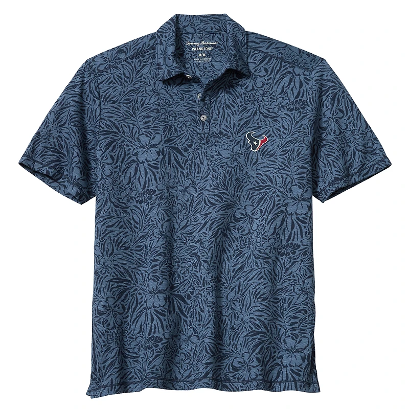 Men's Tommy Bahama Navy Houston Texans IslandZone Wild Hibiscus Tri-Blend Polo