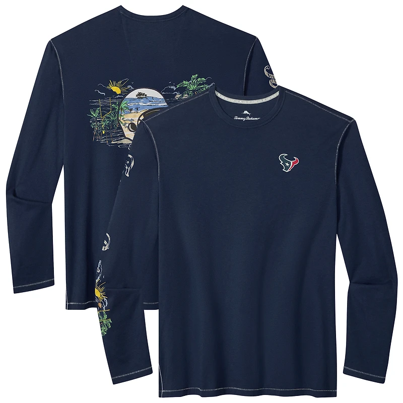 T-shirt à manches longues Tommy Bahama bleu marine Houston Texans Oasis Endzone Lux pour homme