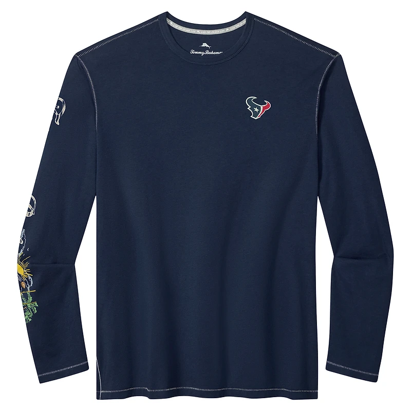 Men's Tommy Bahama Navy Houston Texans Oasis Endzone Lux Long Sleeve T-Shirt