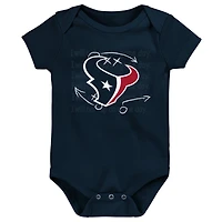 Ensemble de trois bodys rétro Eat, Sleep & Drool des Houston Texans pour nouveau-nés et nourrissons, bleu marine/rouge/gris chiné