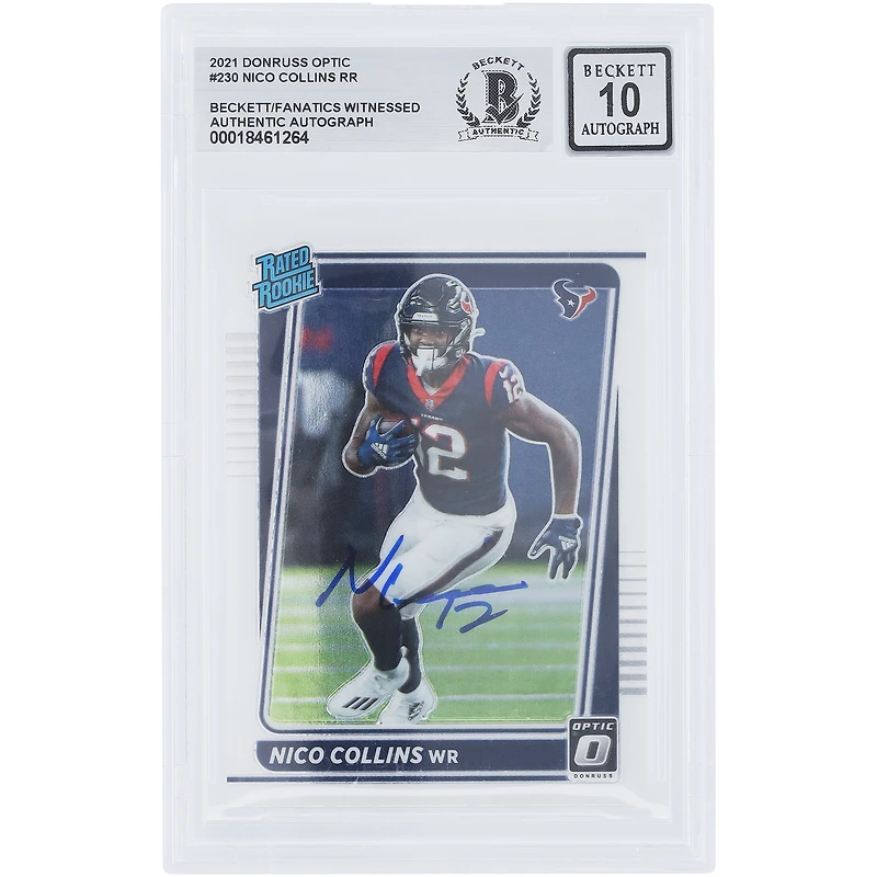 Nico Collins Houston Texans Autographed 2021 Panini Donruss Optic Rated Rookie #230 Beckett Fanatics Witnessed Authenticated 10 Rookie Card