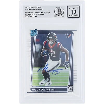 Nico Collins Houston Texans Autographed 2021 Panini Donruss Optic Rated Rookie #230 Beckett Fanatics Witnessed Authenticated 10 Rookie Card