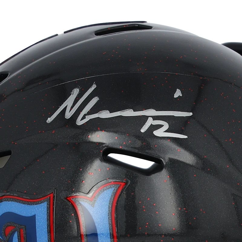 Casque Riddell bleu marine Alternate Speed Mini autographié par Nico Collins des Houston Texans