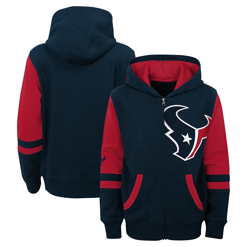 Sweat à capuche zippé bleu marine blocs de couleurs pour enfant d'âge préscolaire, motif stade des Houston Texans