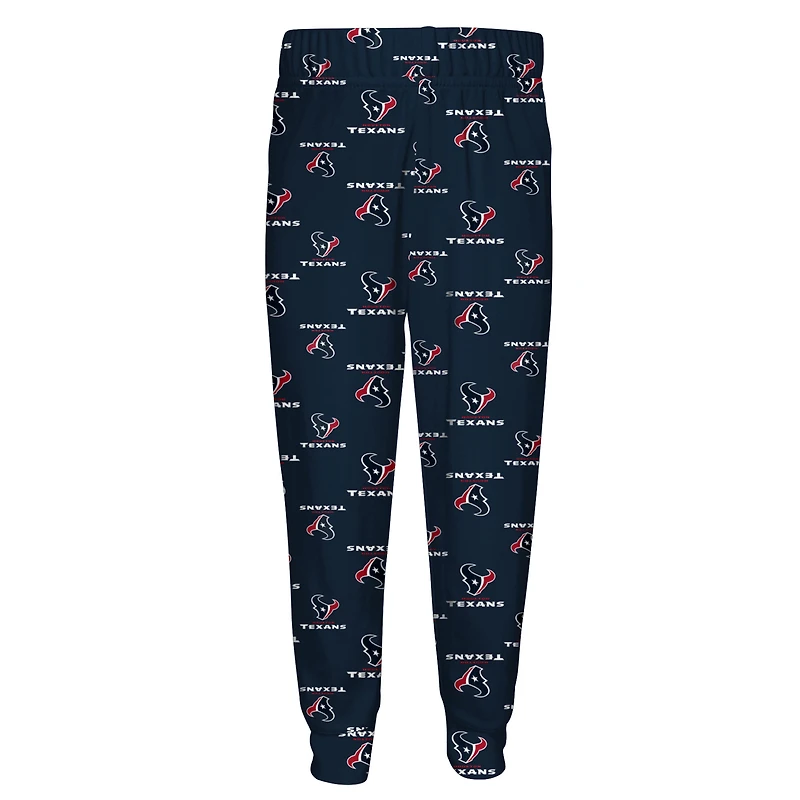 Ensemble de pyjama pour enfant Outerstuff Navy Houston Texans, t-shirt à manches longues et pantalon imprimé intégral