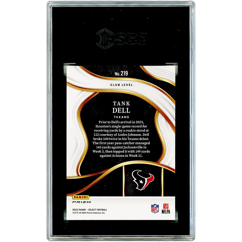 Carte de recrue Tank Dell Houston Texans 2023 Panini Select Gold Prizm n° 219, authentifiée SGC, 10/10