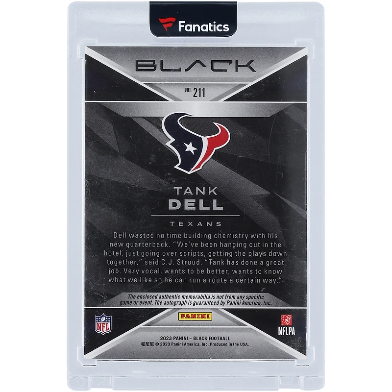 Carte de recrue autographiée de Tank Dell (Houston Texans) 2023 Panini Black Citrine Rookie Patch Tri-Color Relic Silver Ink #211 #17/50