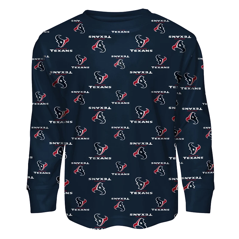 Ensemble de nuit pour tout-petit Outerstuff bleu marine avec t-shirt à manches longues et pantalon imprimé intégral des Houston Texans