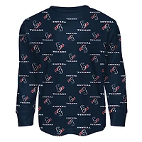 Ensemble de nuit pour tout-petit Outerstuff bleu marine avec t-shirt à manches longues et pantalon imprimé intégral des Houston Texans