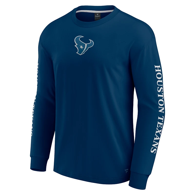 T-shirt unisexe à manches longues Fanatics bleu marine Houston Texans Elements Strive