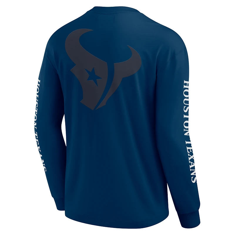T-shirt unisexe à manches longues Fanatics bleu marine Houston Texans Elements Strive