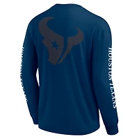 T-shirt unisexe à manches longues Fanatics bleu marine Houston Texans Elements Strive