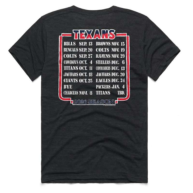 T-shirt unisexe Hommage Charcoal Houston Texans 2026 NFL Calendar Queen Tri-Blend