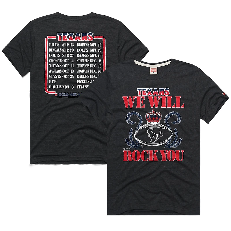Unisex Homage Charcoal Houston Texans 2026 NFL Schedule Queen Tri-Blend T-Shirt