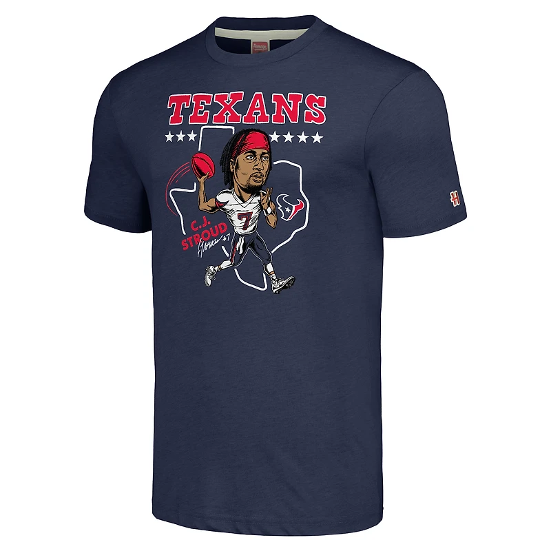 T-shirt unisexe Hommage à C.J. Stroud, caricature du joueur des Houston Texans, bleu marine, en mélange de trois matières