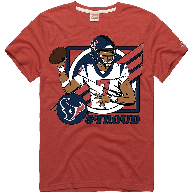 Unisex Homage C.J. Stroud Red Houston Texans Caricature Player Tri-Blend T-Shirt